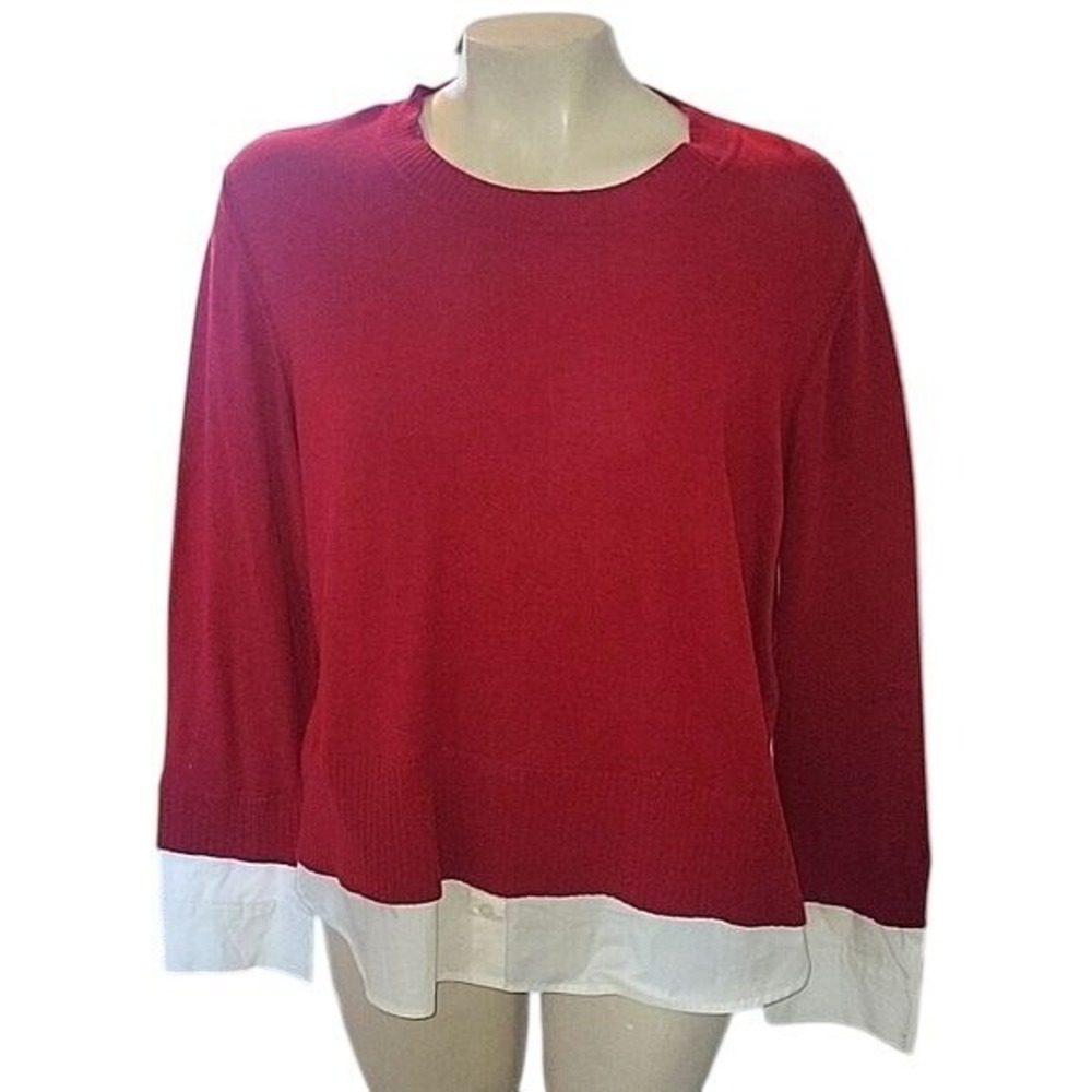 ALASHIAN Sweater Knit‎ Top Tunic Layered Look Long Sleeve Red White XL Designer